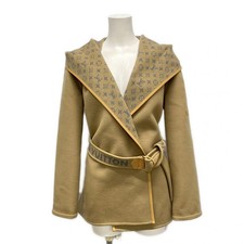 Auth LOUIS VUITTON Signature Double Face Belted Short Wrap Coat Monogram Beige -