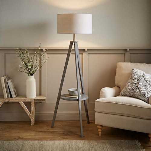 Wooden tripod shelf floor lamp - wooden,
