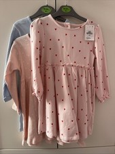 X3 Baby Girls Long Sleeve Dresses Pink & Blue Primark Age 18-24 Months NEW