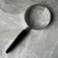 Vintage Hand Held Doublet lens Magnifying Glass Black Handle Stamped Japan