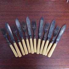 Vintage H F & Co 13-Piece Fish Silver Plated Cutlery Set with Faux Bone Handles