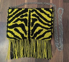 Topshop Beaded Tiger zebra Bag Yellow Black Shoulder Cross Chain Women tassel