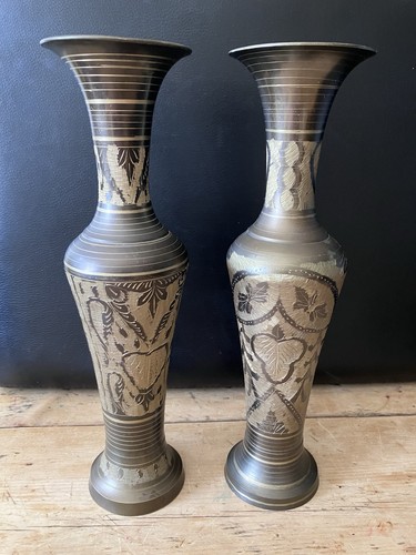 Vintage brass vases etched - vases,