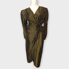 80s vintage Puff sleeve Shoulder Pad Black and Gold Prom dress Size 12