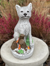 Stone fox statue Sitting fox figurine Concrete fox sculpture Fairy garden decor 