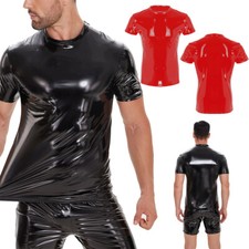 Mens PU Leather T-Shirts Short