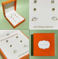 3 Pairs New  STELLA PICCIOTTO Sterling Silver Stud Earrings Diamond/Round/Ghost