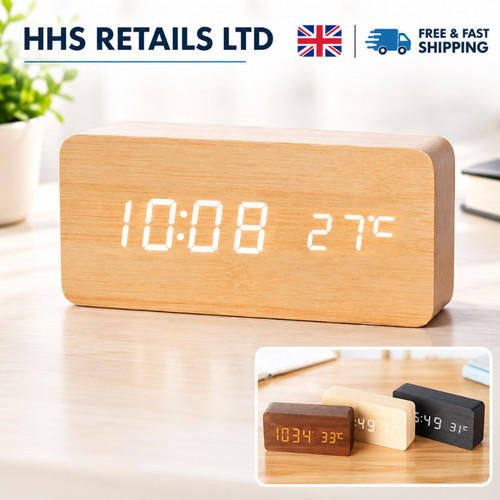 Wooden digital alarm clock led - digital,