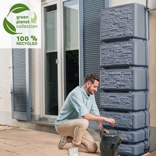 350L Slim Stone Decor Rainwater Wall Tank Includes Plastic Tap Aqua Quick