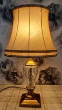 Vintage Brass & Crystal Glass Table Lamp With Oval Cream Vogue Silk Lined Shade