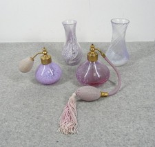 Caithness Pink Swirl Handblown Glass Perfume Atomisers x 2 and Bud Vase x 2