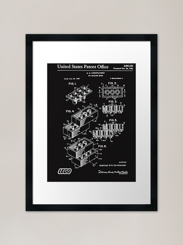 Lego brick patent white framed - lego-brick-patent-white,