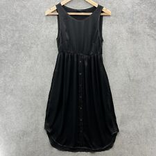 All Saints Dress Womens Small Black Satin Sleeveless Buttoned Soft Pleats Midi