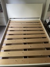 Solid Wood King Size Bed Frame with 2 Storage Drawers In cream