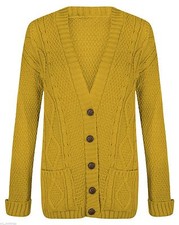 Womens Ladies Chunky Cable Knit Cardigan Button Long Sleeves Grandad Plus Sizes