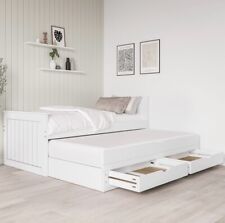White Guest Bed Pull Out Trundle with Storage Drawers