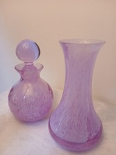 Caithness Glass Vase With Perfume Bottle Swirling Purple and White