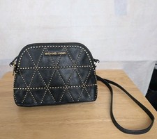 Michael Kors Crossbody Bag Adele MD Dome Studded Pebbled Leather Black Small