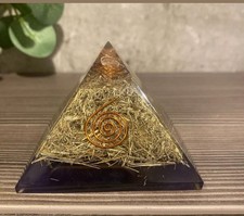 Gold Pyrite Orgone Pyramid with Clear Quartz & Copper Coil