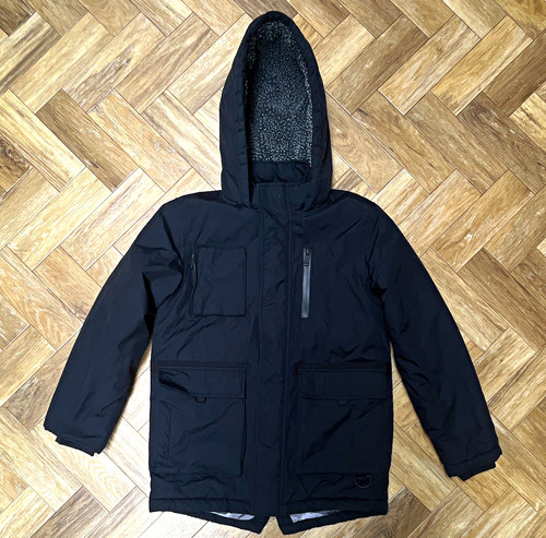 Black padded parka jacket - parka,