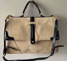REBECCA  MINKOFF real leather beige and black smart satchel handbag shoulder bag