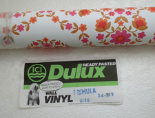 DULUX ORANGE/PINK PRIMULA FLOWERS READY PASTED VINYL WALLPAPER 60/70'S VTG