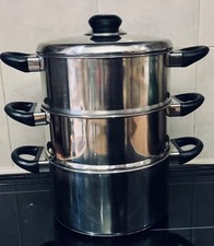 SABICHI COOKWARE - 4 PIECE FOOD STEAMER SET- 3 TIER - STAINLESS STEEL unused VGC