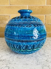 Bitossi Rimini Blue Ball Globe Round Vase Vintage Aldo Londi Italy Mid Century