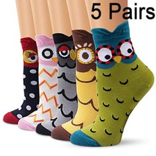 5 Pairs Owl Cat Socks Unisex