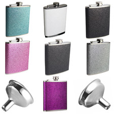 Hip Flask 8oz Stainless Steel Pink, Black, Silver, White, Purple & Turquoise