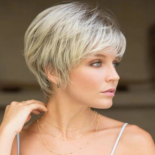 Short layered blonde pixie - layered,
