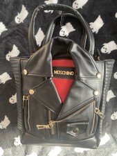 Moschino Black Biker Jacket Style Shoulder Hand Bag Used Good Condition