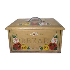 Vintage Wooden Bread Bin Gypsy Style Painted Flower ? Pattern Kitchen CB17