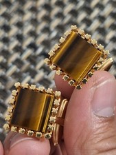 Vintage!🔥18ct. GOLD PLATED DIAMOND CUT & TIGER'S EYE MEN'S Cufflinks 