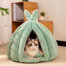 Soft Warm Cat Bed Cave Kitten Igloo Nest Snug Kitten House W/ Removable Cushion