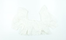 Zara Women White Cotton Cropped Puff Sleeve Ruffle Blouse M