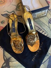 Patrick Cox Vintage Adorn Gold And Bronze Leather Sandal heels  Flower Detail
