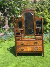 Antique Dressing Table Chest of Drawers Mahogany, Burr Walnut Edwardian Mirrors