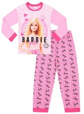 Girls Barbie Girl Long Leopard Print Pink Pyjamas 3 To 10 Years