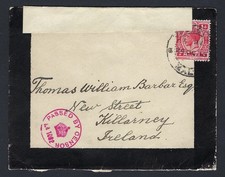 1915 censored mourning cover to Killarney Ireland "OPENED UNDER MARTIAL LAW"