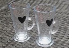 Latte glass mugs with black heart decal