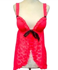 Y2K La Senza Babydoll Lingerie Top-XS-Coral/Pink-Lace Bows-Coquette/Fairycore