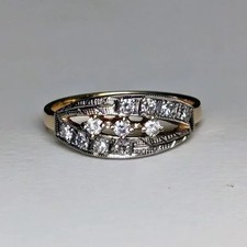 Vintage Russian Style Solid 18K Yellow White Gold Diamond Cluster Band Ring