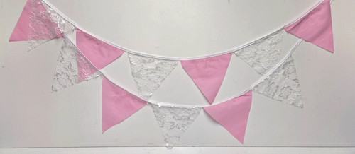 Pink white lace fabric - white,