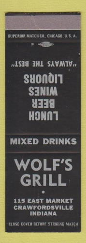 Matchbook cover wolf s - -, grill