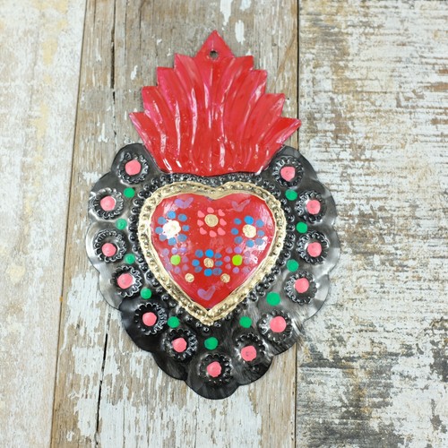 Mexican tin painted heart - tin,