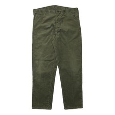 Mens Slim Fit Olive Green Cotton Blend Corduroy Trousers W33 L27 Zip Closure