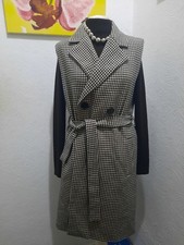 Zara Sleeveless Belted Waistcoat Long Blazer size 12 40 Cardigan Dog tooth print