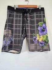 O'Neill Board Shorts Womens Size 30" Grey Floral Print Surf Retro Swimwear