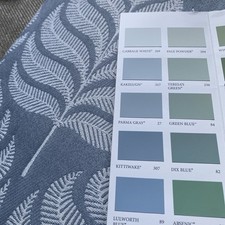 Embroidered Style LEAF Curtains 90" x 90" Long PAIR Textured Lined PAOLETTI Blue